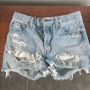 Levi's Light Blue Ripped Denim Shorts